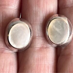 VTG Sterling Mother of Pearl Pierced Earrings Signed M Oval Nacre Studs 3/8x1/2"